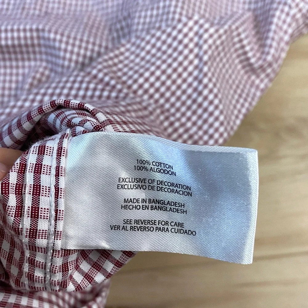 Banana Republic Button Up Shirt Men XXL Gingham 100% Cotton Classic Burgundy